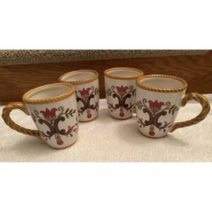 Pier 1 Earthenware Mugs - Oralia Design - Set Of 4